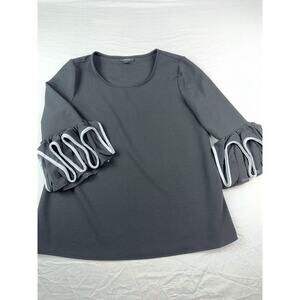 Alfani Ruffle Sleeve Blouse Women Small Black Statement Sleeve Dressy Work Top